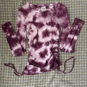 PINK Victoria's Secret Purple Tie-Dye Long Sleeve Top with Cinched Sides